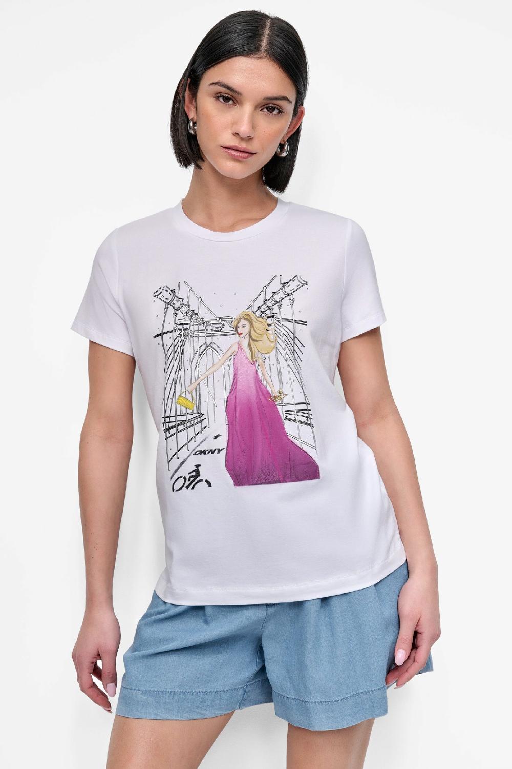 dkny BROOKLYN BRIDGE EMBELLISHED TEE White