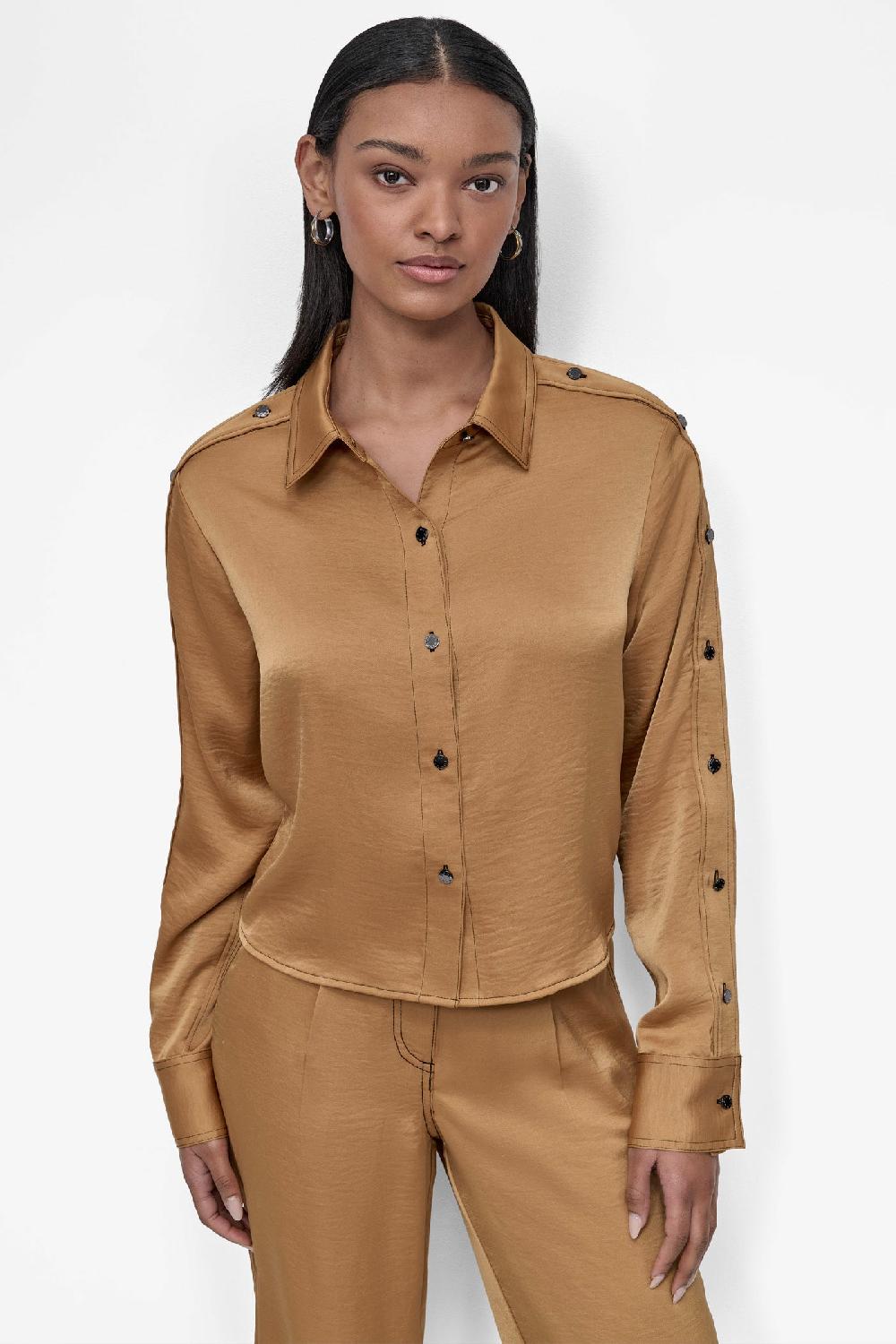 dkny BUTTON-DETAILED SHIRT WHISKEY