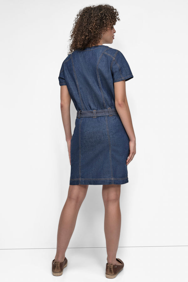 Dkny BUTTON FRONT DENIM MINI DRESS Crosby Wash