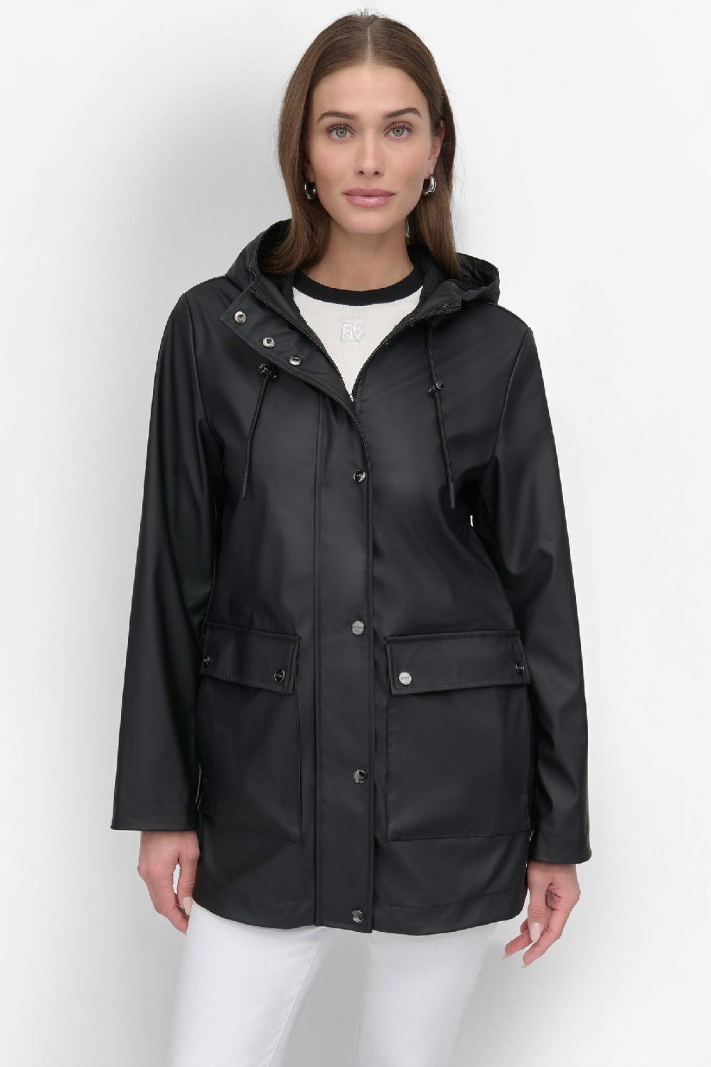 dkny BUTTON UP RAIN COAT Black