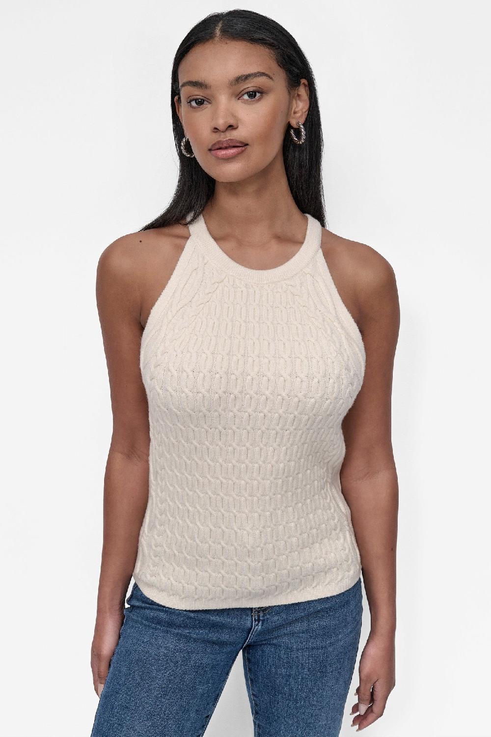 dkny CABLE-KNIT HALTER-STYLE SWEATER Eggnog