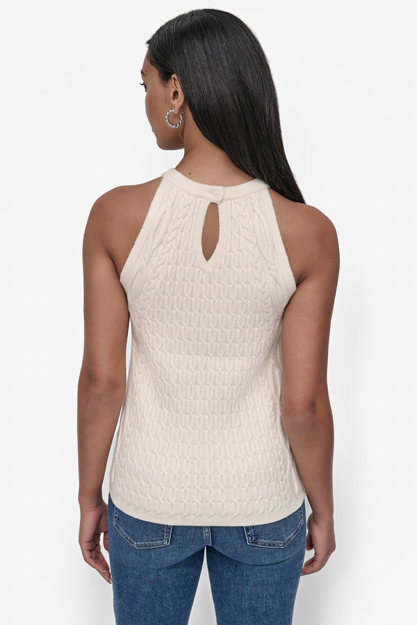 Dkny CABLE-KNIT HALTER-STYLE SWEATER Eggnog