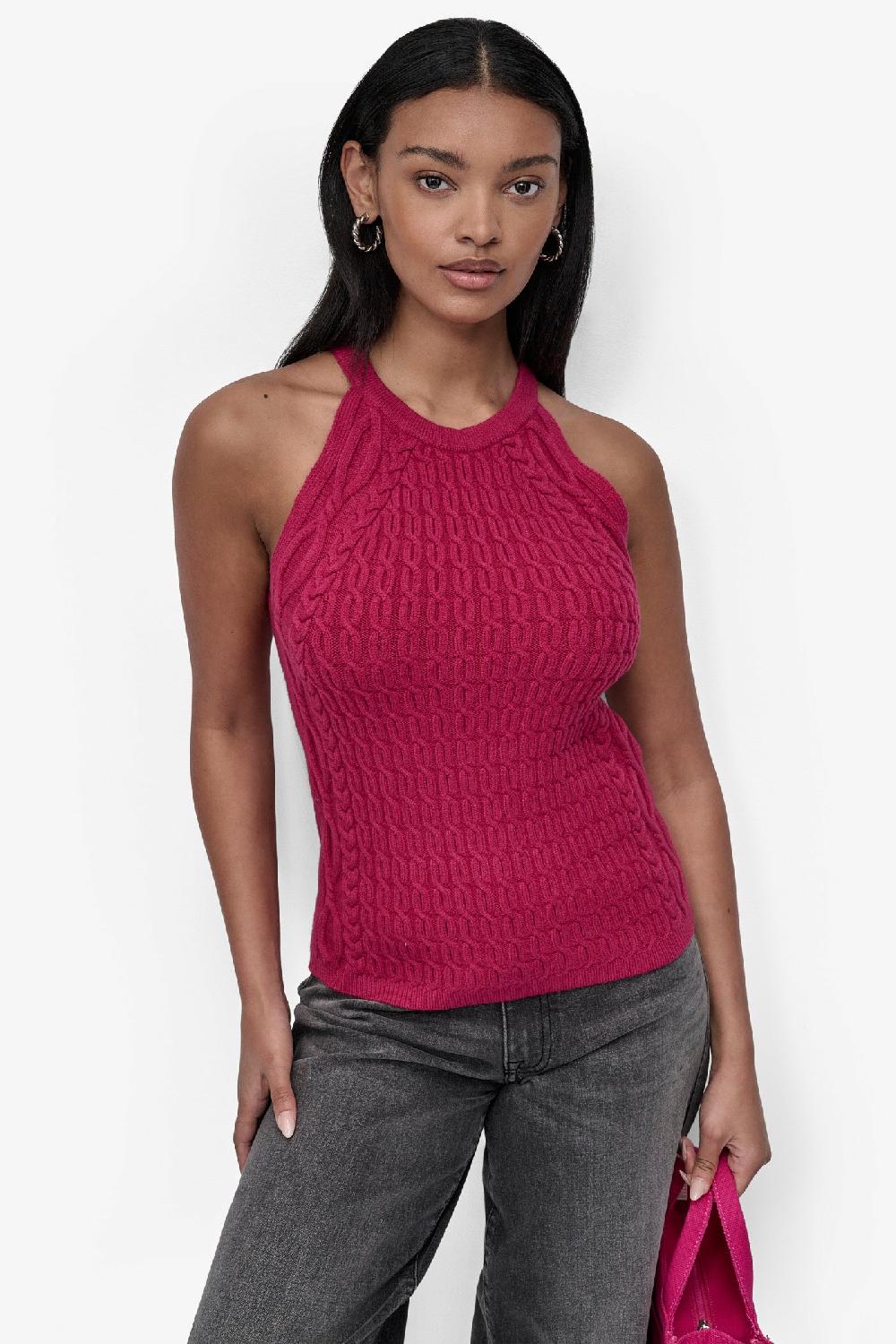 dkny CABLE-KNIT HALTER-STYLE SWEATER Wildberry