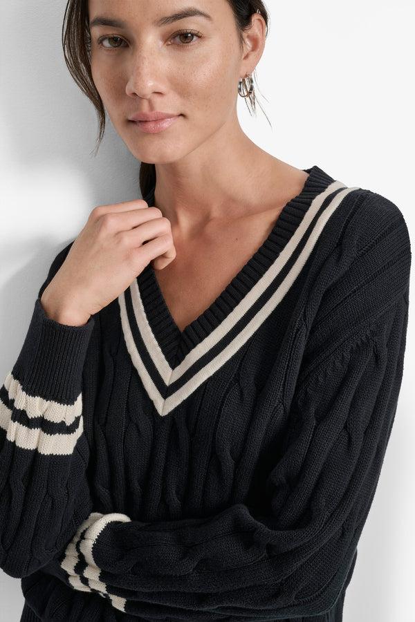 Dkny CABLE-KNIT TIPPED SWEATER BLACK/ EGGNOG