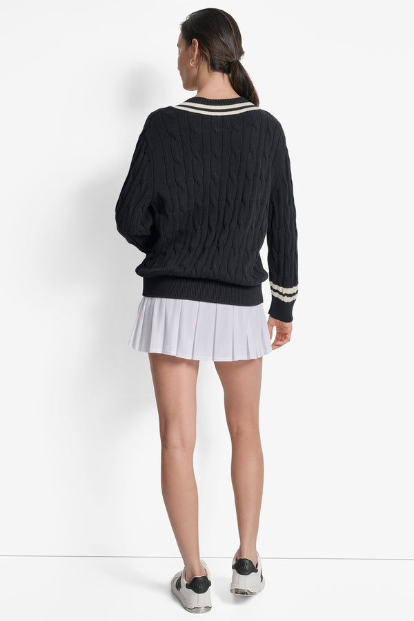 Dkny CABLE-KNIT TIPPED SWEATER BLACK/ EGGNOG