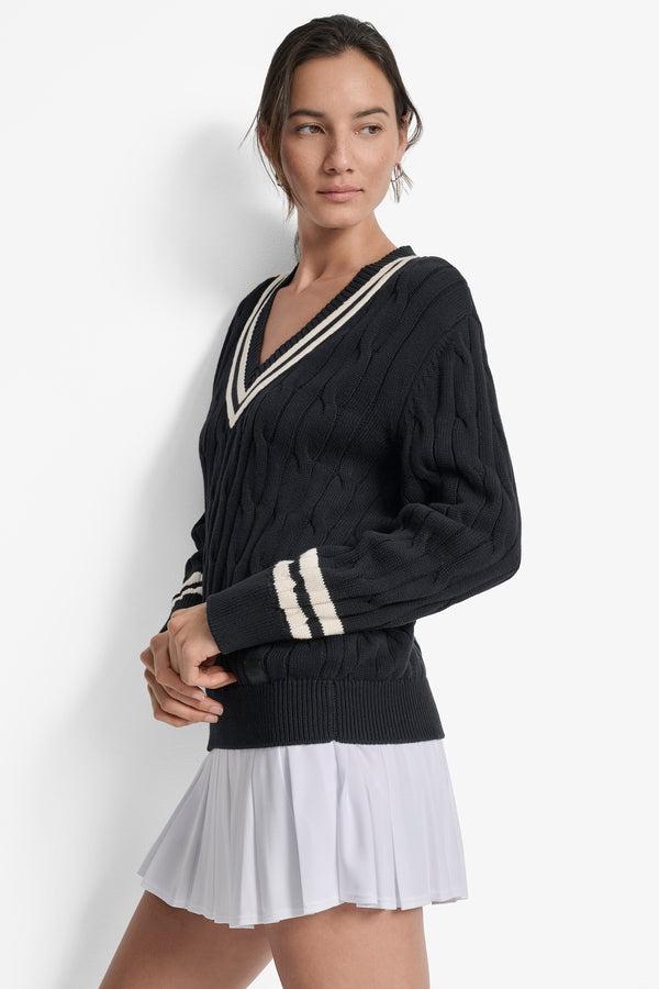 Dkny CABLE-KNIT TIPPED SWEATER BLACK/ EGGNOG