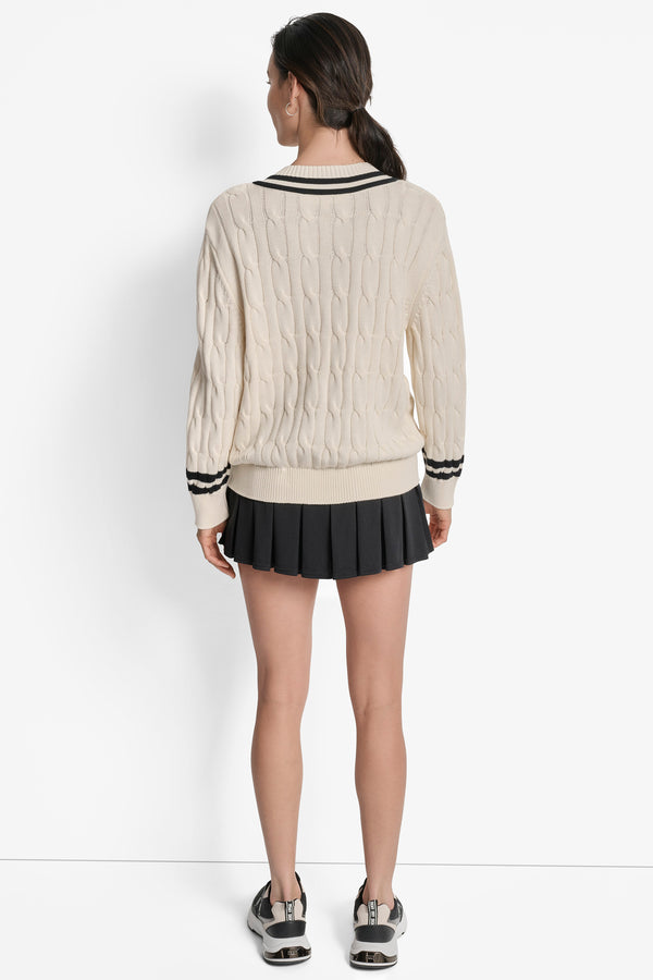 Dkny CABLE-KNIT TIPPED SWEATER EGGNOG/ BLACK
