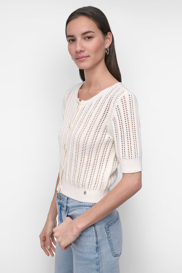Dkny CABLE POINTELLE KNIT CARDIGAN Ivory