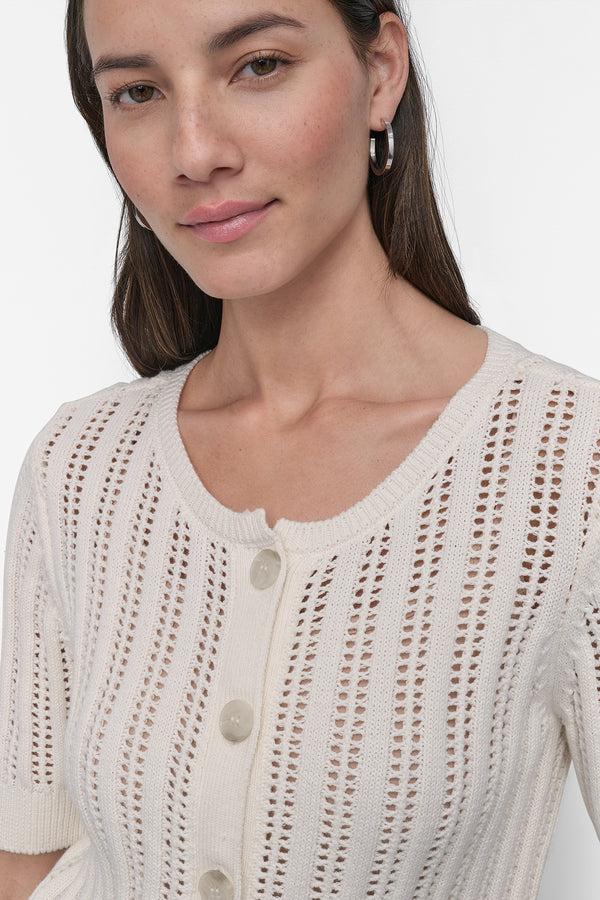Dkny CABLE POINTELLE KNIT CARDIGAN Ivory