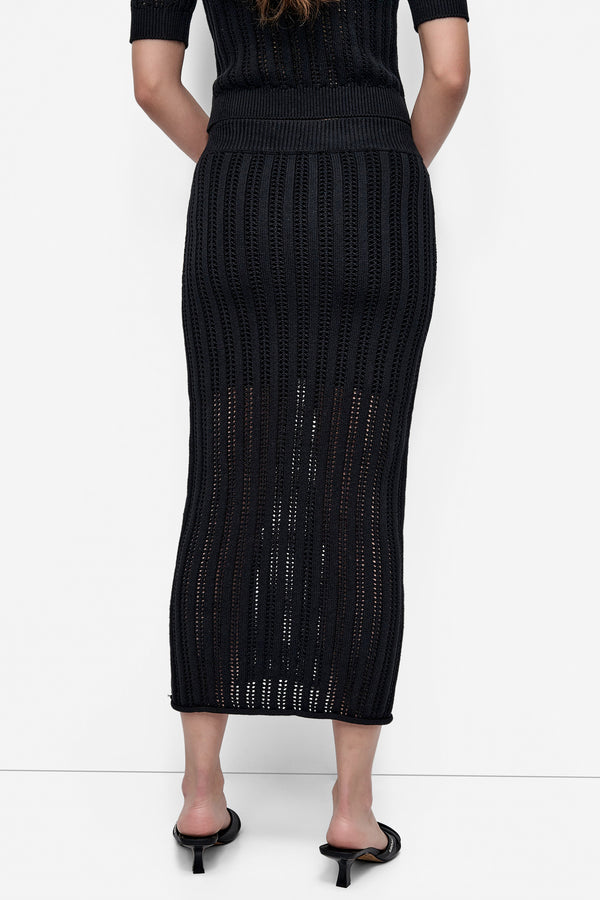 Dkny CABLE POINTELLE STITCH MIDI SKIRT Black