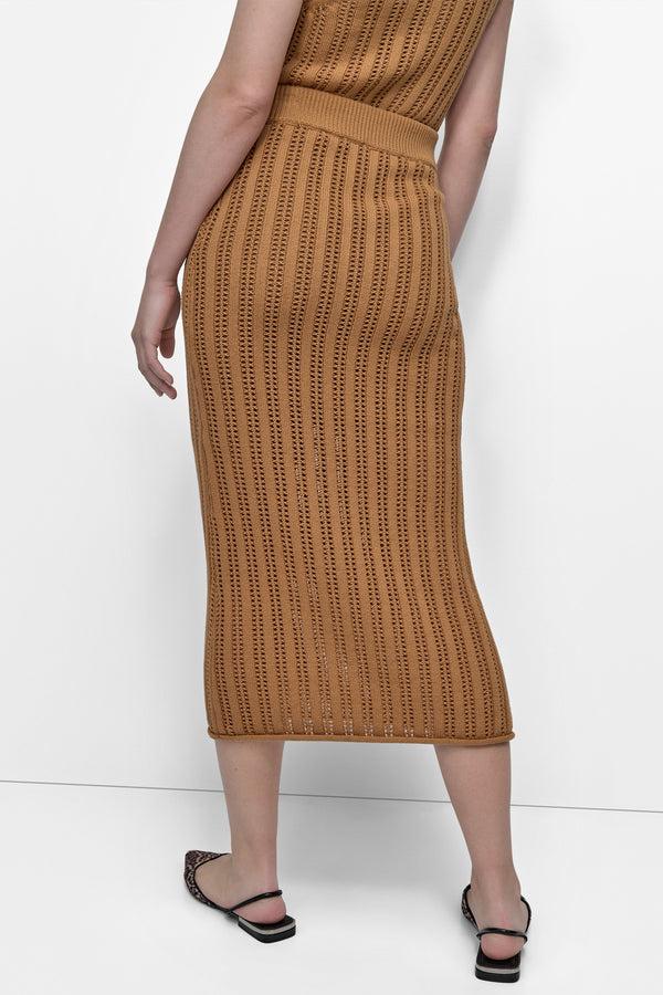 Dkny CABLE POINTELLE STITCH MIDI SKIRT Whiskey