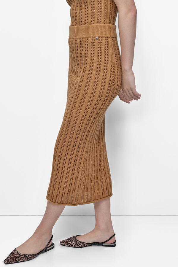 Dkny CABLE POINTELLE STITCH MIDI SKIRT Whiskey