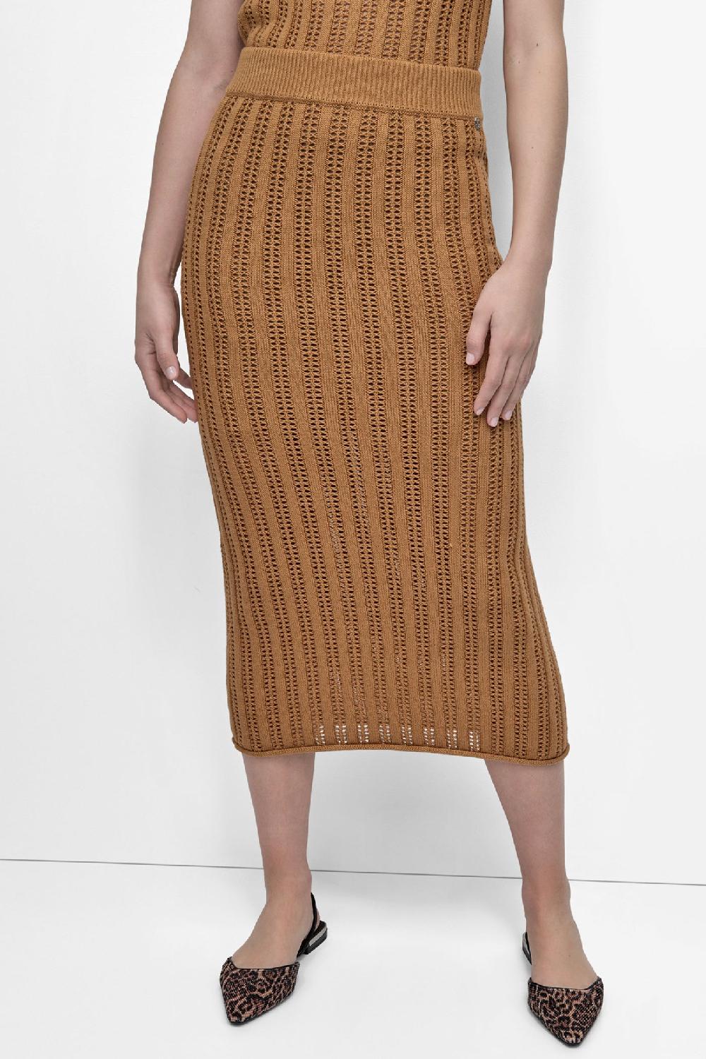 dkny CABLE POINTELLE STITCH MIDI SKIRT Whiskey
