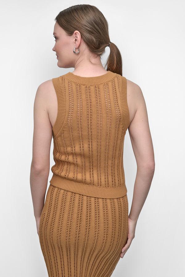 Dkny CABLE POINTELLE STITCH TANK Whiskey