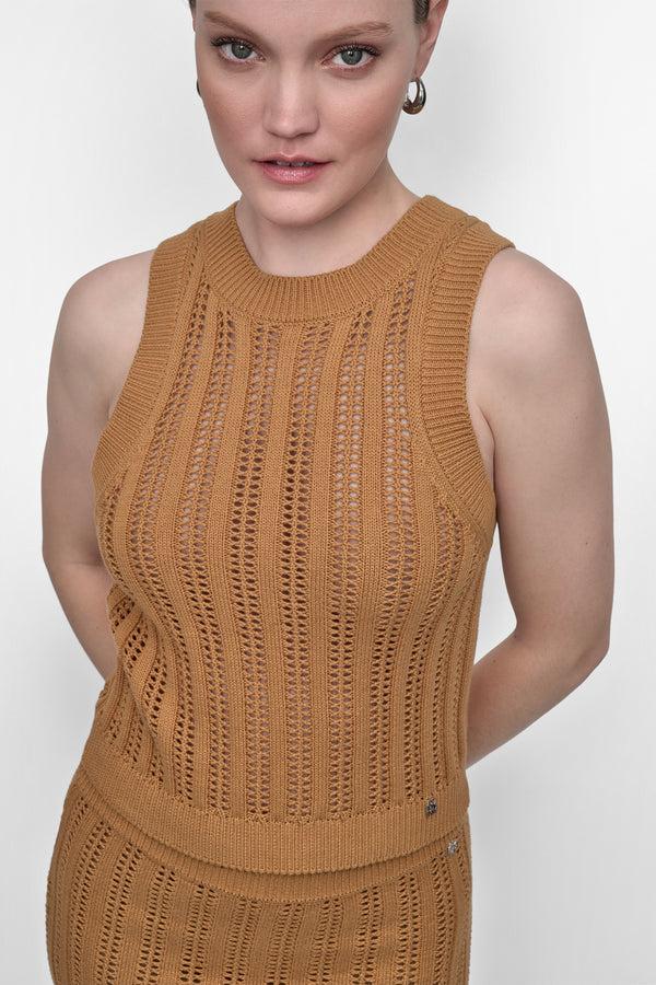 Dkny CABLE POINTELLE STITCH TANK Whiskey