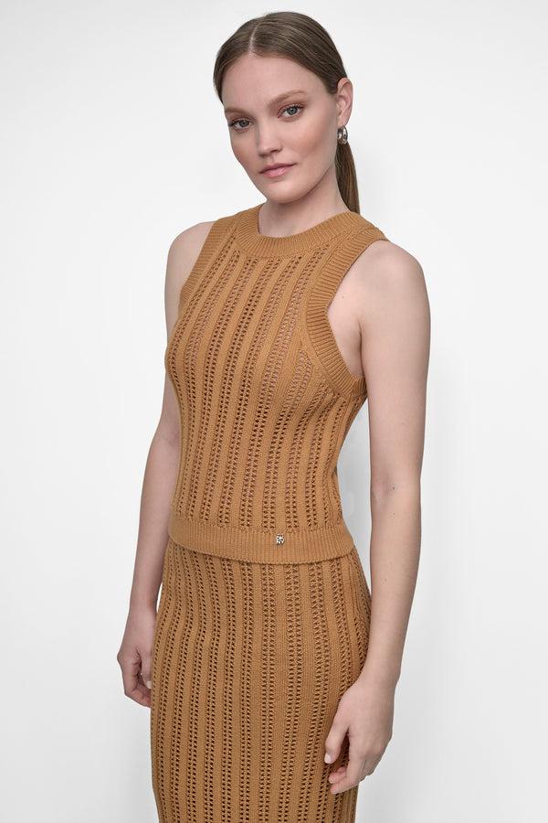 Dkny CABLE POINTELLE STITCH TANK Whiskey