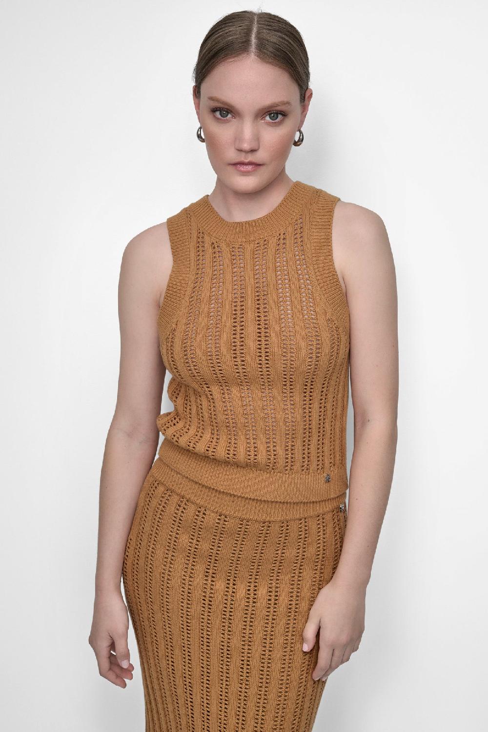 dkny CABLE POINTELLE STITCH TANK Whiskey