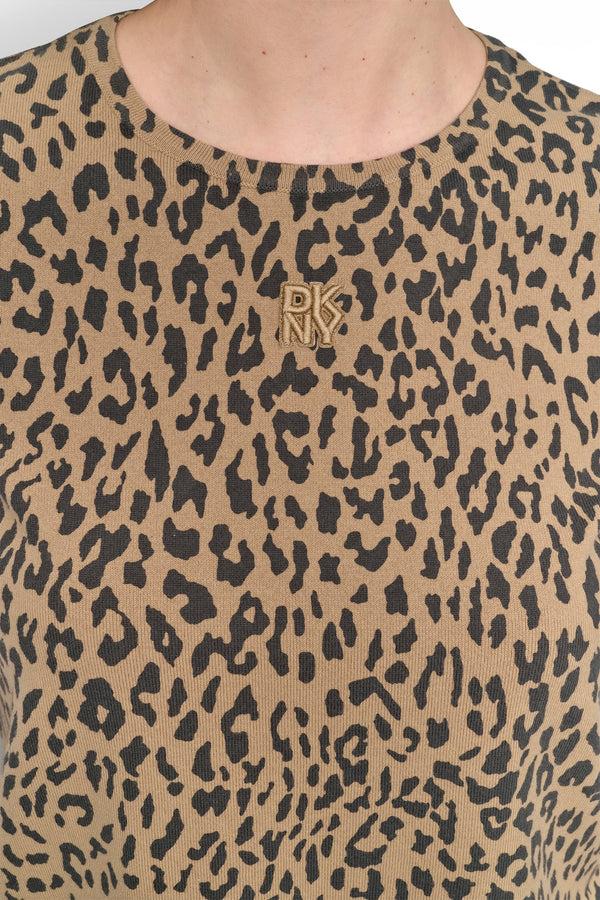 Dkny CHEETAH PRINT SWEATER TEE TRAVERTINE COMBO