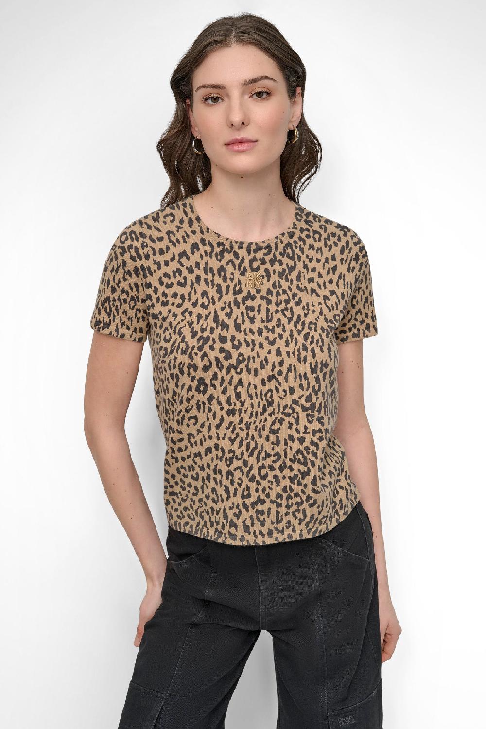 dkny CHEETAH PRINT SWEATER TEE TRAVERTINE COMBO