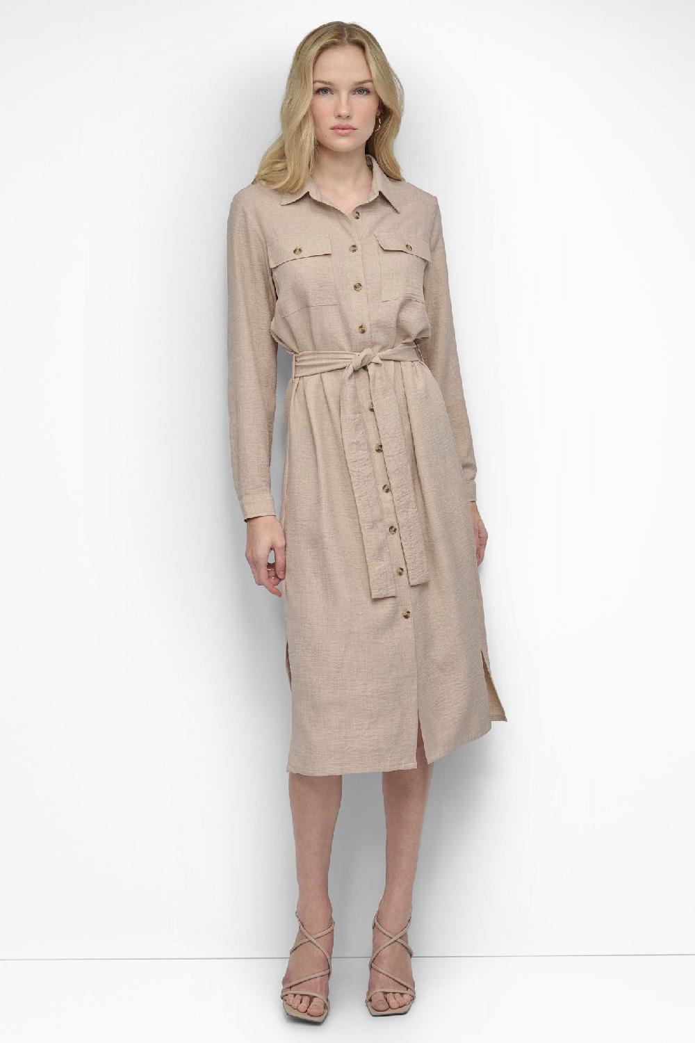 dkny COLLARED BUTTON DRESS Beige