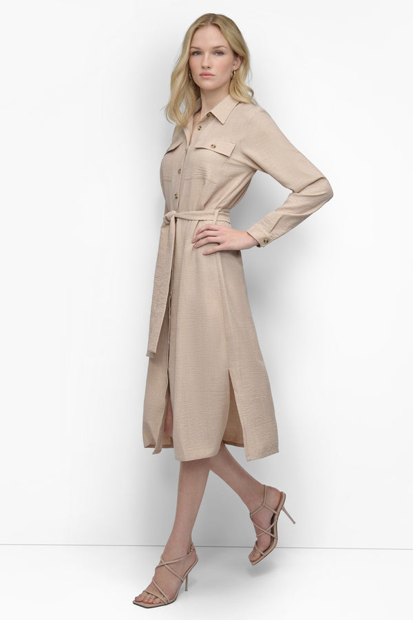 Dkny COLLARED BUTTON DRESS Beige