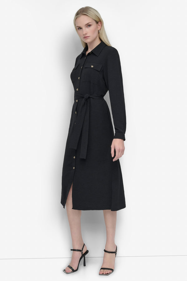 Dkny COLLARED BUTTON DRESS Black