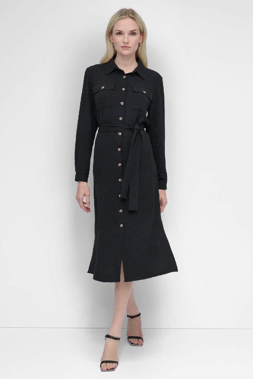 dkny COLLARED BUTTON DRESS Black