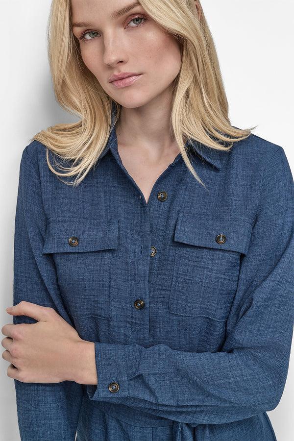 Dkny COLLARED BUTTON DRESS DENIM