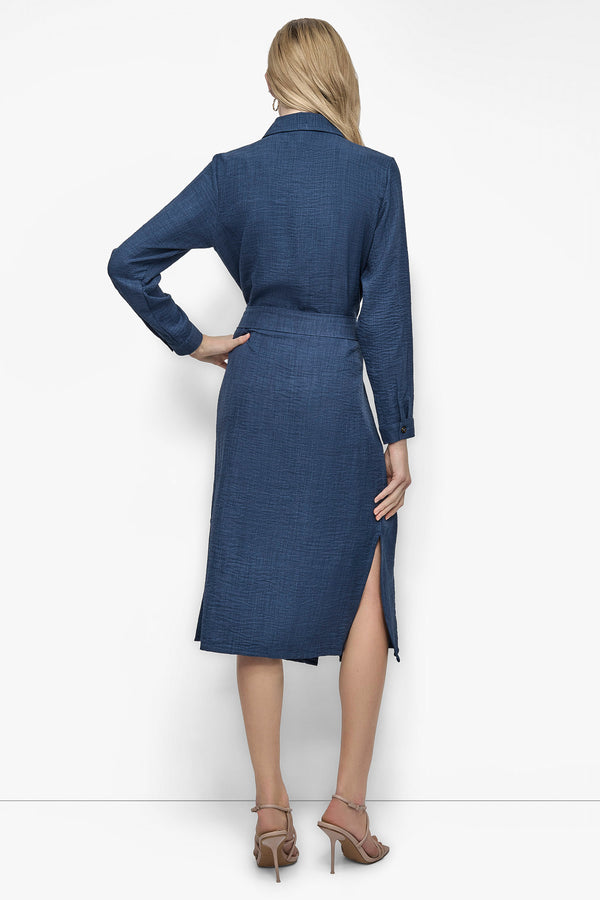 Dkny COLLARED BUTTON DRESS DENIM