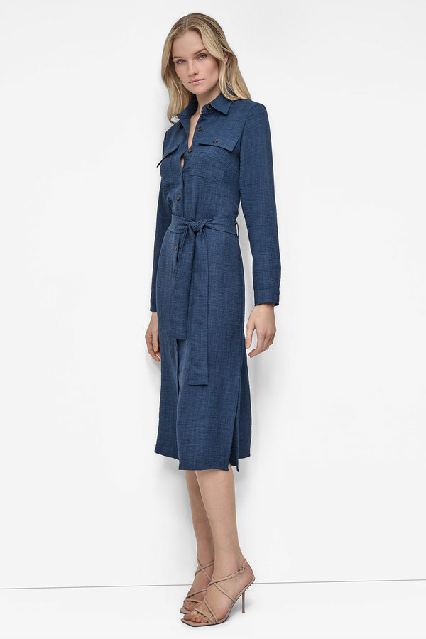 Dkny COLLARED BUTTON DRESS DENIM
