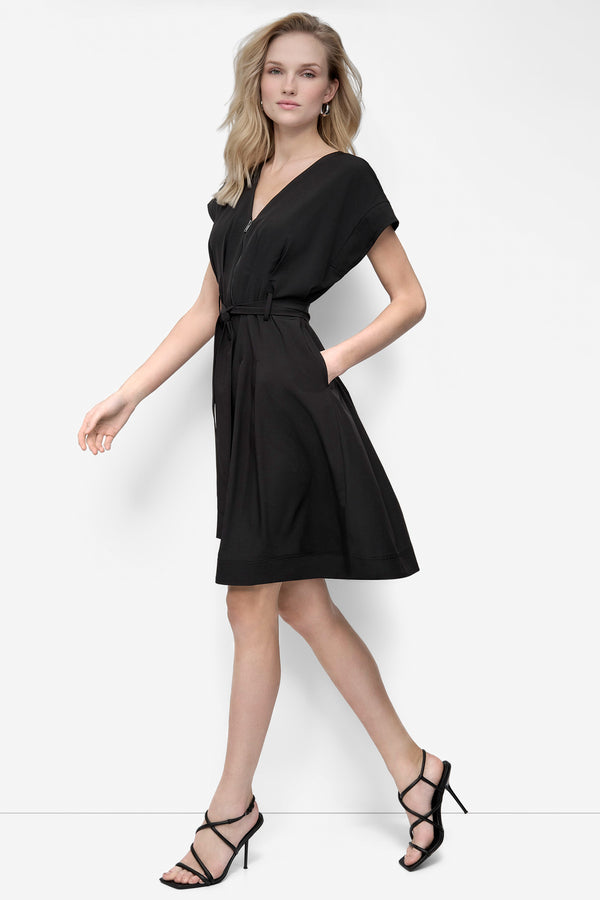Dkny COMMUTER FIT & FLARE ZIP-FRONT DRESS Black
