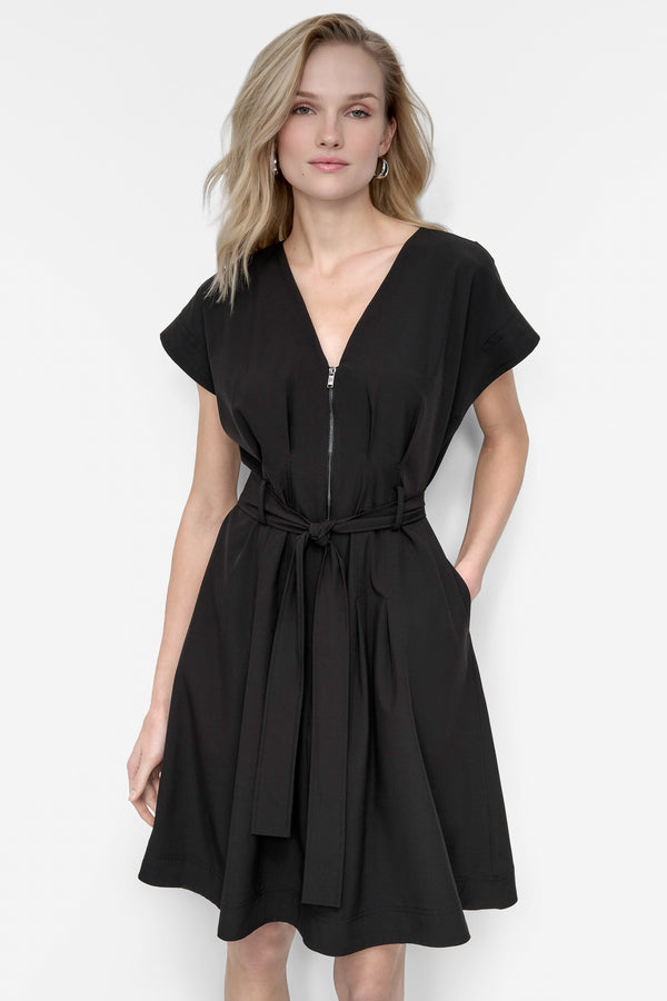 Dkny COMMUTER FIT & FLARE ZIP-FRONT DRESS Black