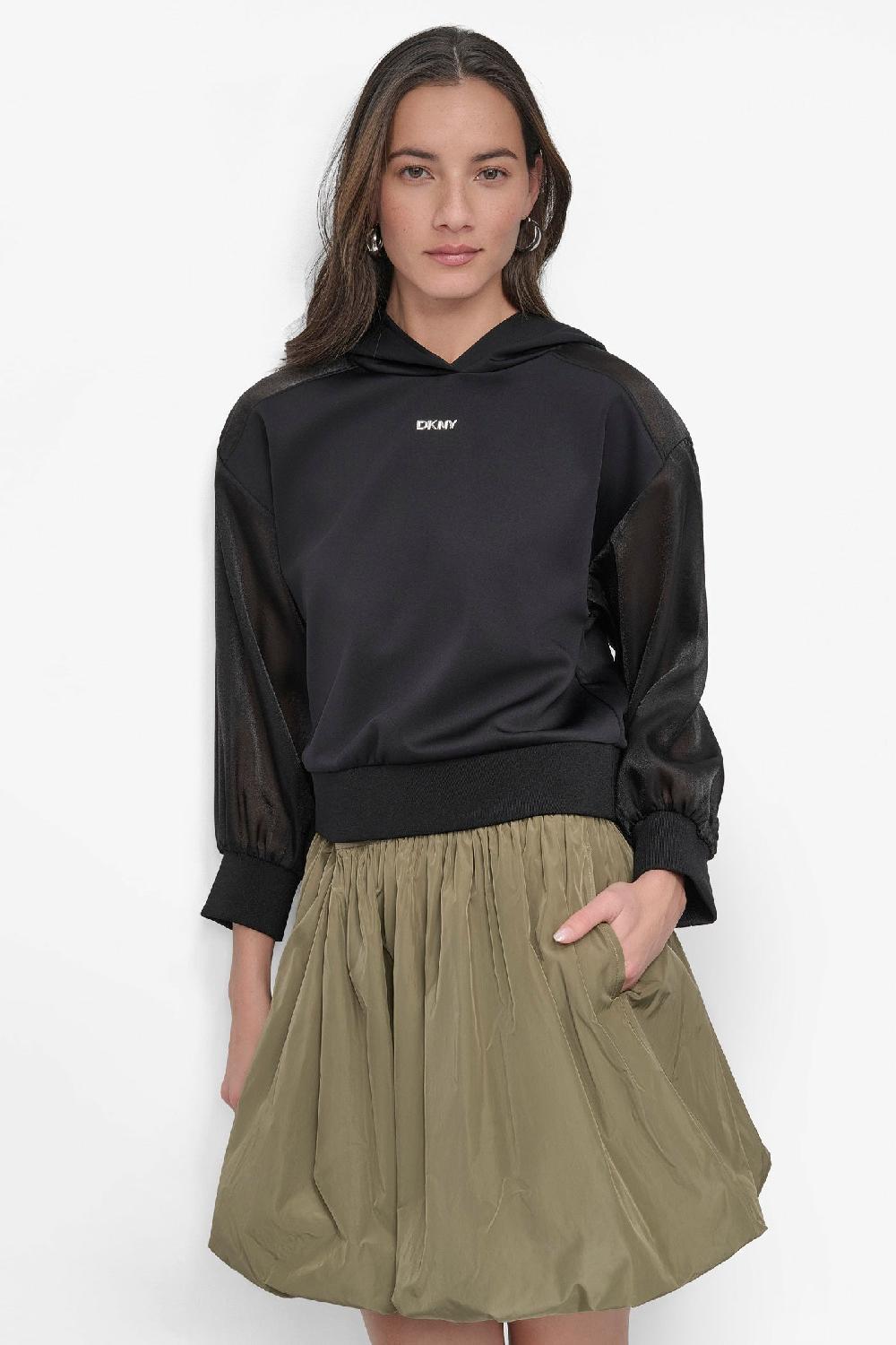 dkny CROP LOGO HOODIE Black