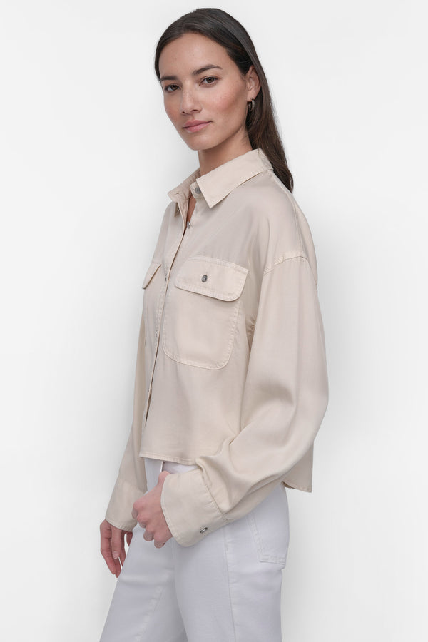Dkny CROPPED BUTTON FRONT SHIRT Beige