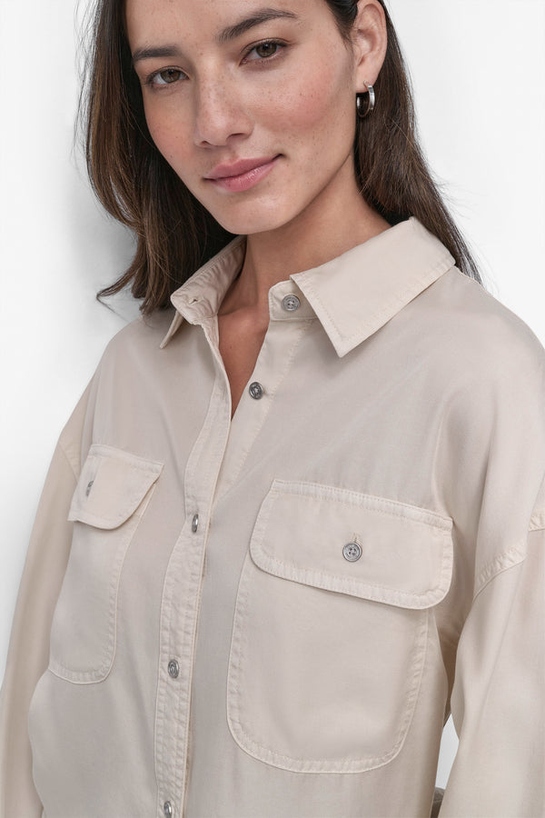 Dkny CROPPED BUTTON FRONT SHIRT Beige