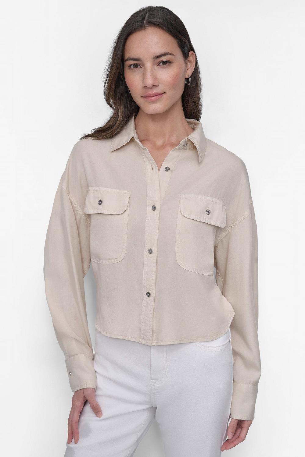 dkny CROPPED BUTTON FRONT SHIRT Beige