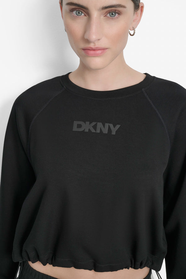 Dkny CROPPED DRAWSTRING-HEM SWEATSHIRT Black