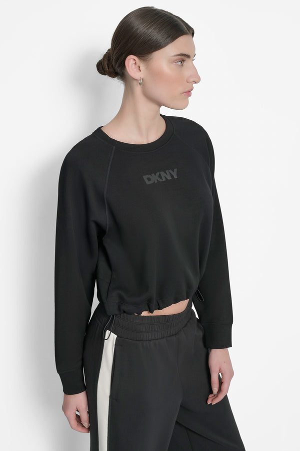 Dkny CROPPED DRAWSTRING-HEM SWEATSHIRT Black