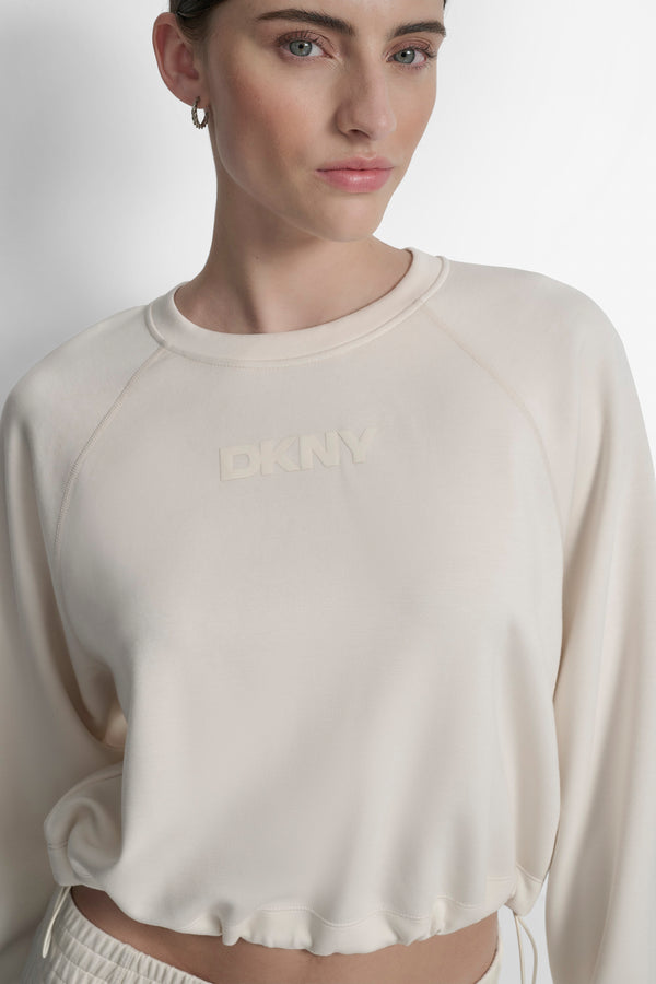 Dkny CROPPED DRAWSTRING-HEM SWEATSHIRT EGGNOG
