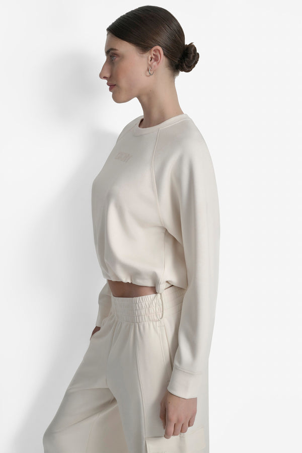 Dkny CROPPED DRAWSTRING-HEM SWEATSHIRT EGGNOG