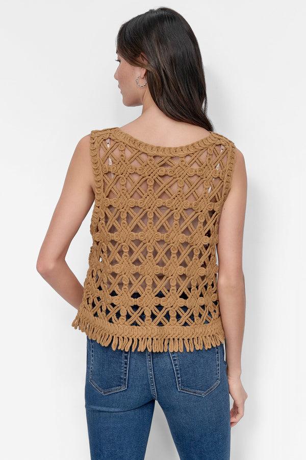 Dkny CROPPED FRINGE CROCHET TANK Whiskey