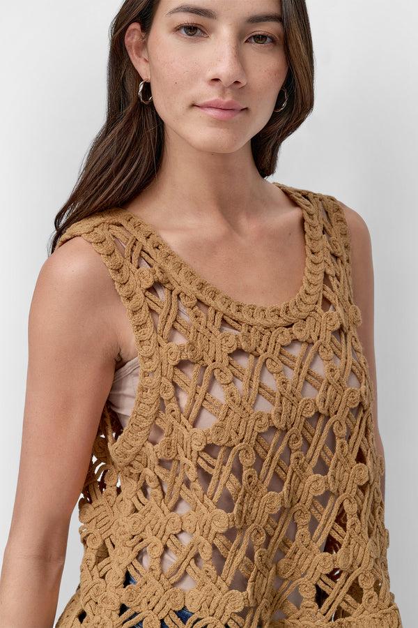 Dkny CROPPED FRINGE CROCHET TANK Whiskey