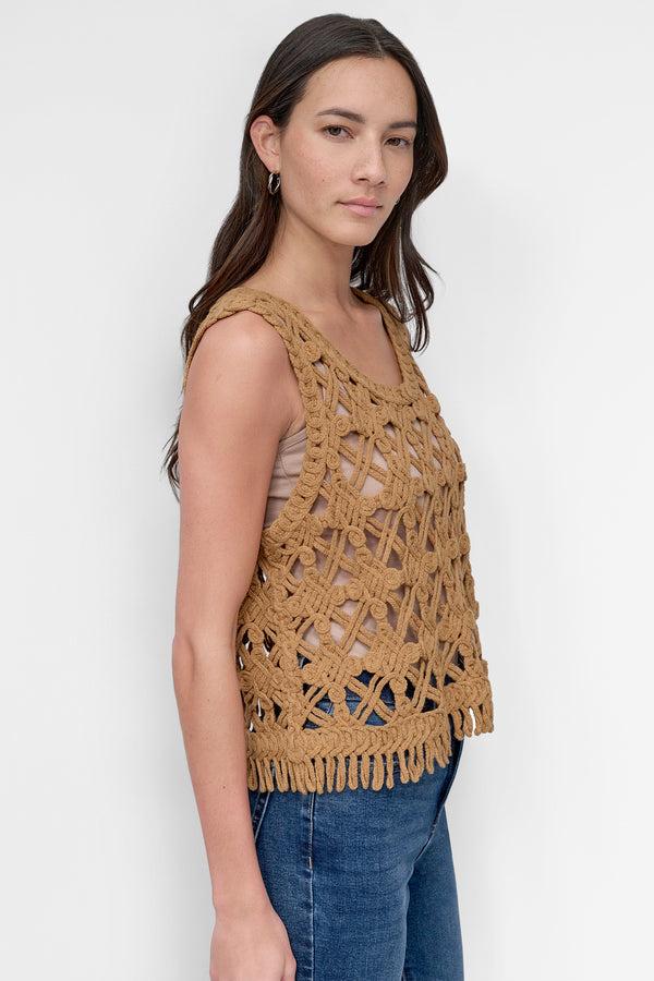 Dkny CROPPED FRINGE CROCHET TANK Whiskey