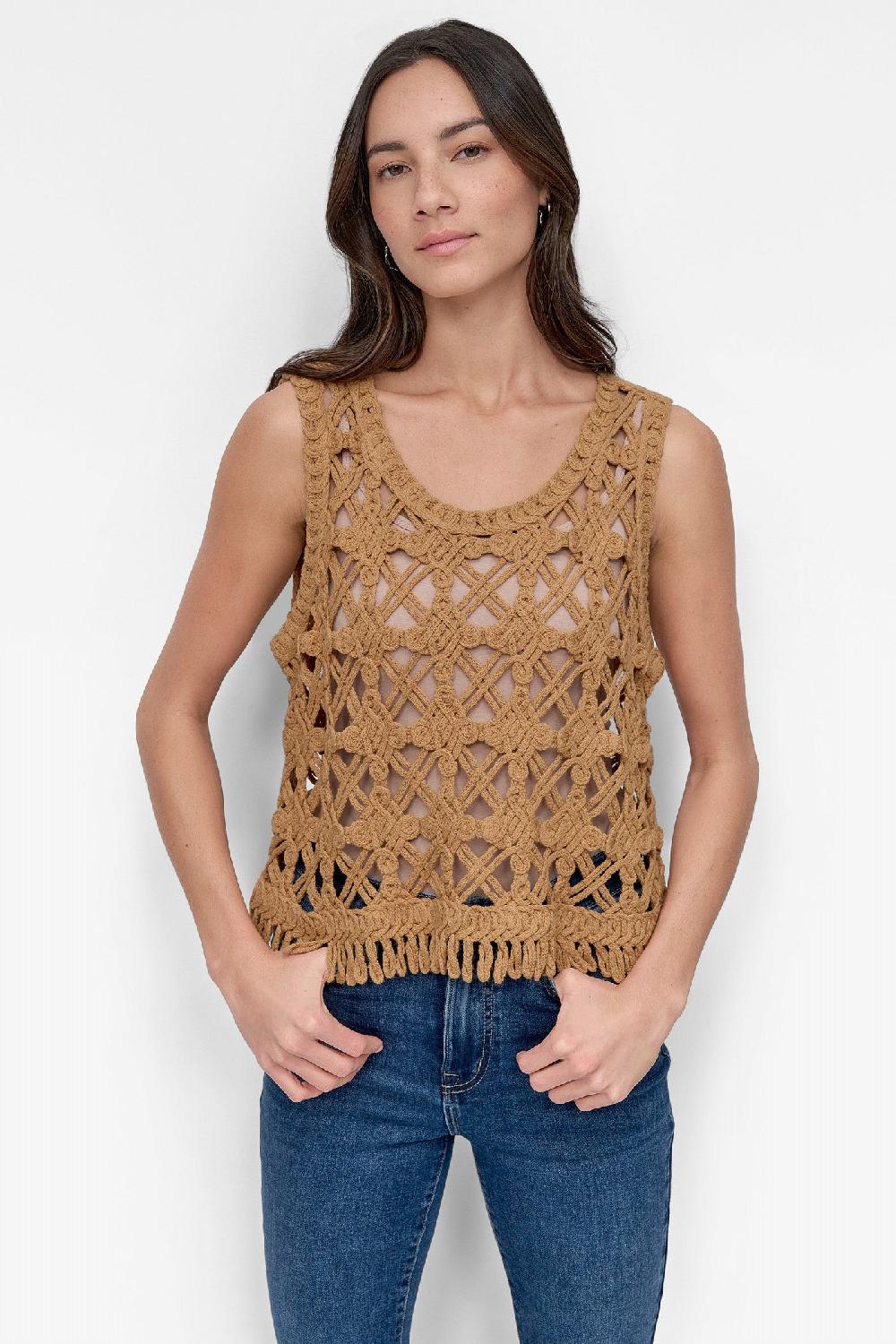 dkny CROPPED FRINGE CROCHET TANK Whiskey