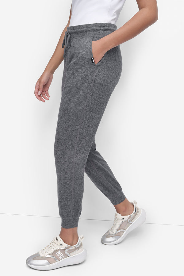 Dkny CROPPED HIGH-RISE SLIM JOGGER BLACK SPACEDYE