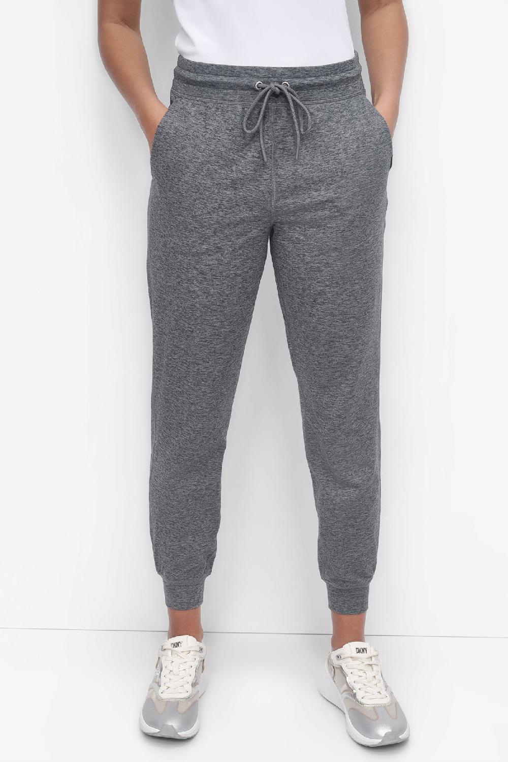 dkny CROPPED HIGH-RISE SLIM JOGGER BLACK SPACEDYE