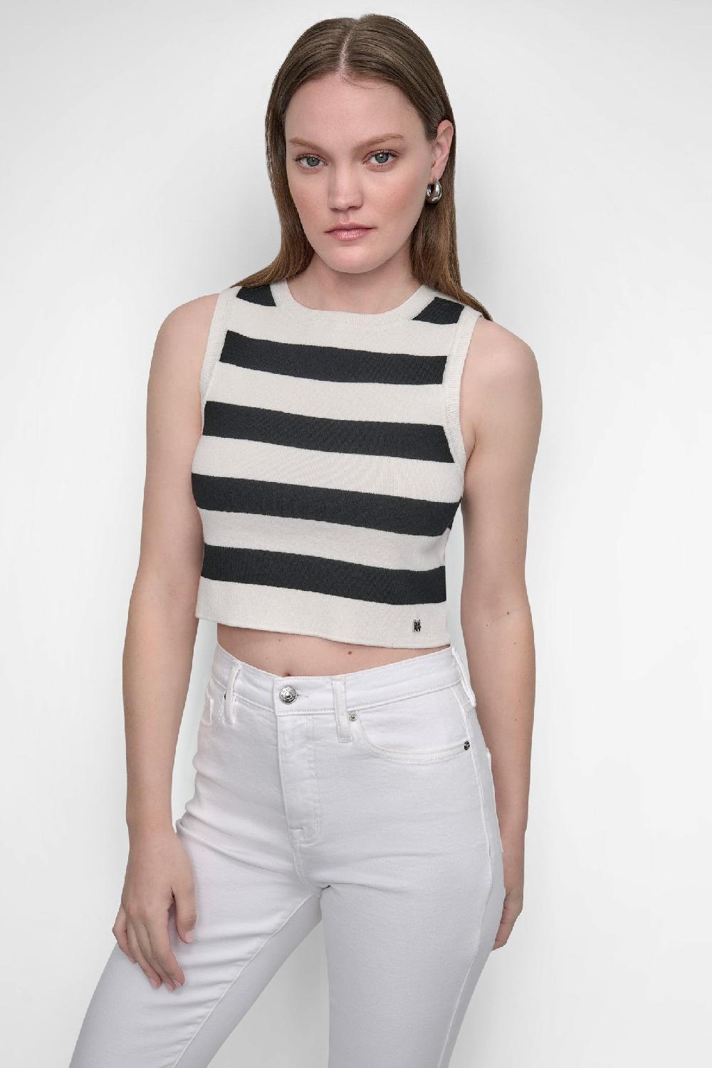 dkny CROPPED JACQUARD SWEATER Eggnog/Black