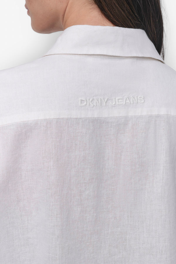 Dkny CROPPED LINEN-BLEND SHIRT IVORY