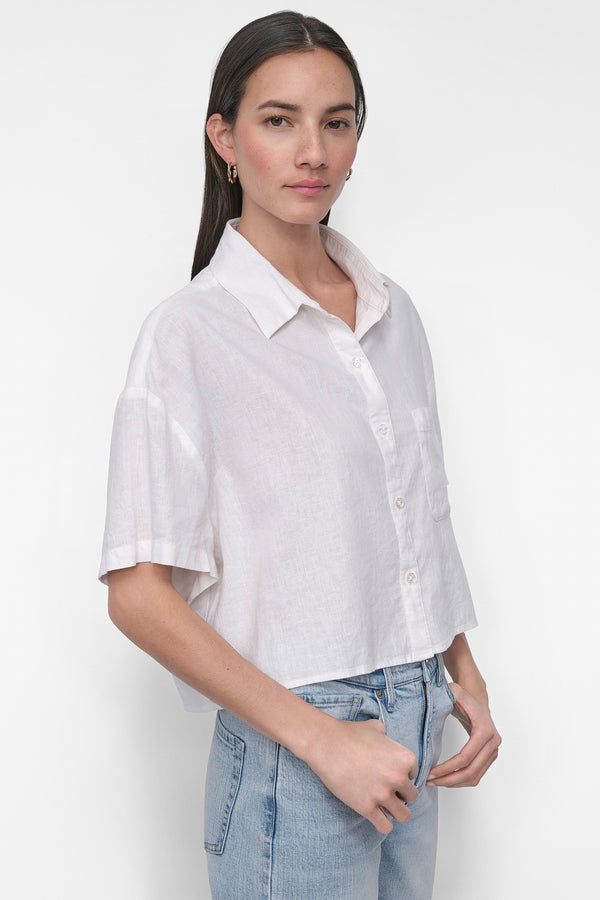 Dkny CROPPED LINEN-BLEND SHIRT IVORY