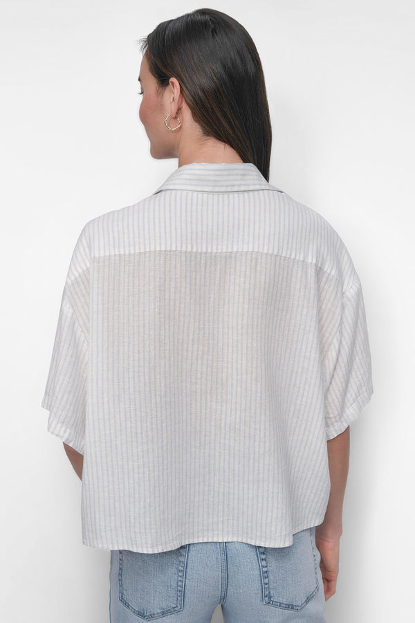 Dkny CROPPED LINEN-BLEND SHIRT JONES STRIPE POWDER